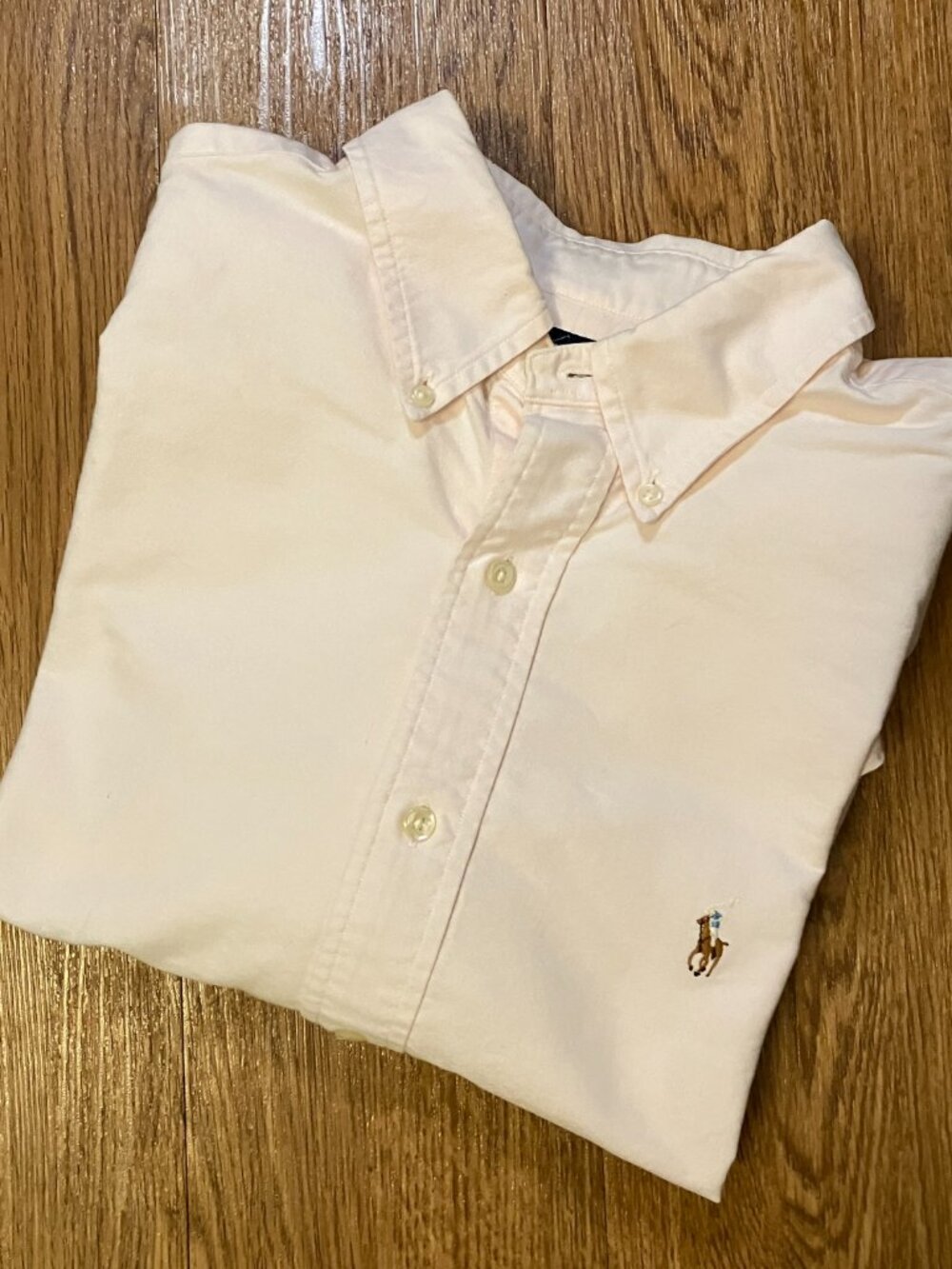 Vintage Polo Ralph Lauren Oxford Shirt Pale Pink Flesh Pony Cotton 16.5 36 XL - Picture 9 of 9